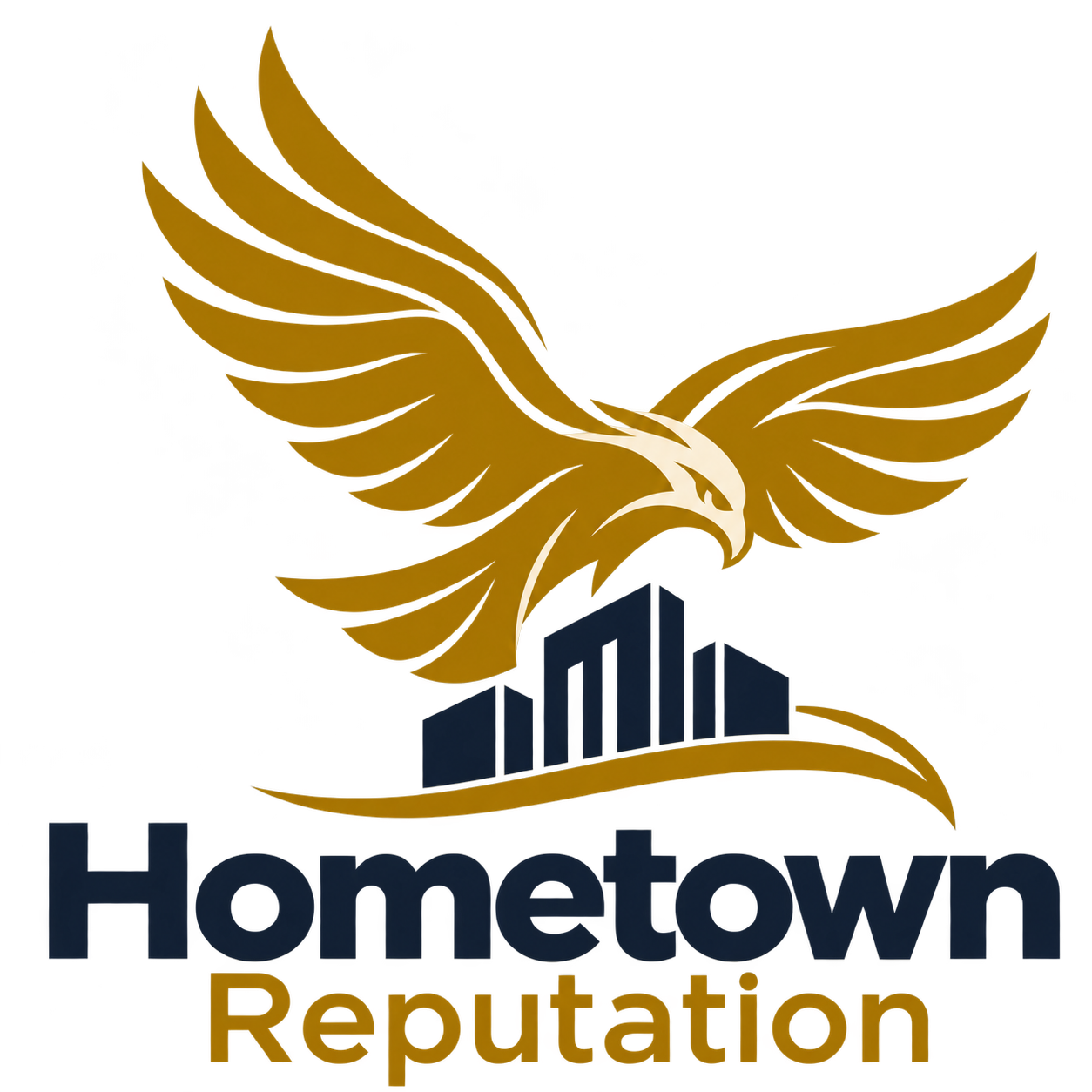 Hometown Reputation logo — a gold eagle soaring above a city skyline